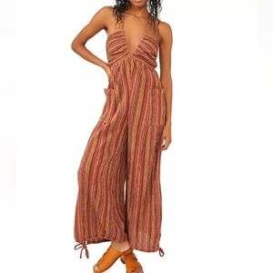 Free People Size Large Sundaze For Surfin Red Clay Jumpsuit